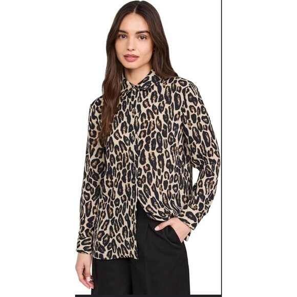 Theory Straight Shirt in Recycled Leopard Print Georgette XS Petite - Picture 4 of 16